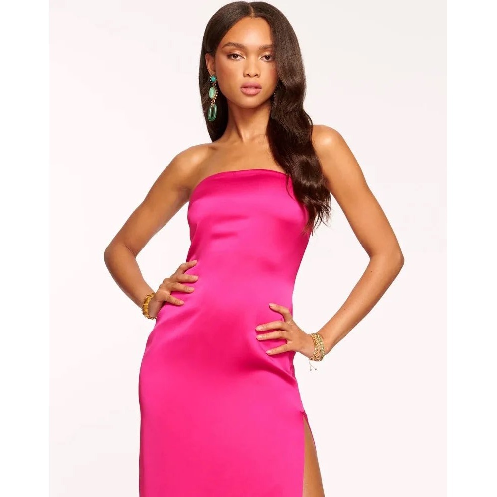 Ramy Brook Lisa Strapless Satin Midi Dress Papin Pink E05233005 Size 0 NEW